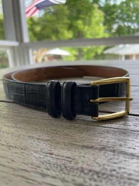 Brighton Classic Black Croc-Embossed Leather Men's Belt with Brass Buckle 36”